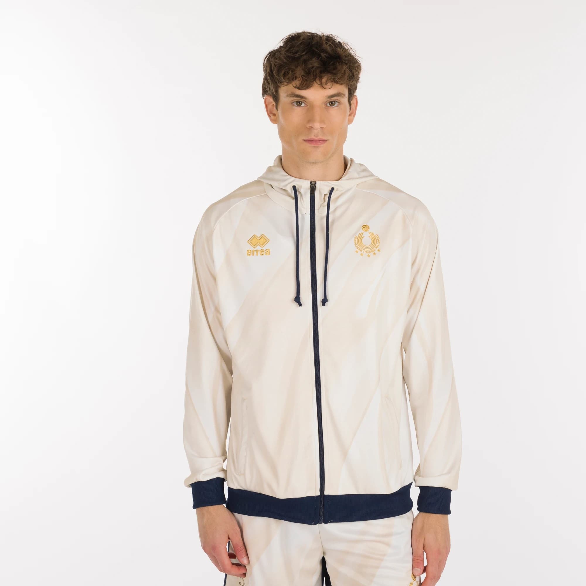 ITALIA PALLAVOLO FELPA AVORIO FULL ZIP CAPPUCCIO