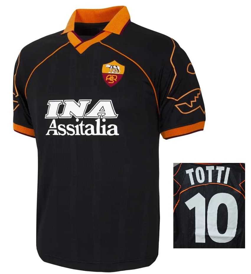 AS ROMA MAGLIA TOTTI RETRO VINTAGE 3RD NERA 1999-2000